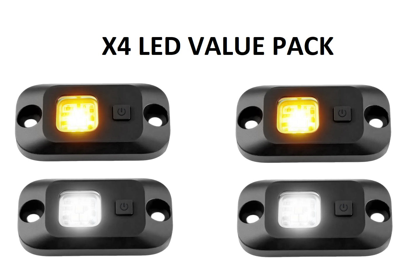 12v LED Dual colour rock light dimmable white / amber with switch X4 VALUE PACK